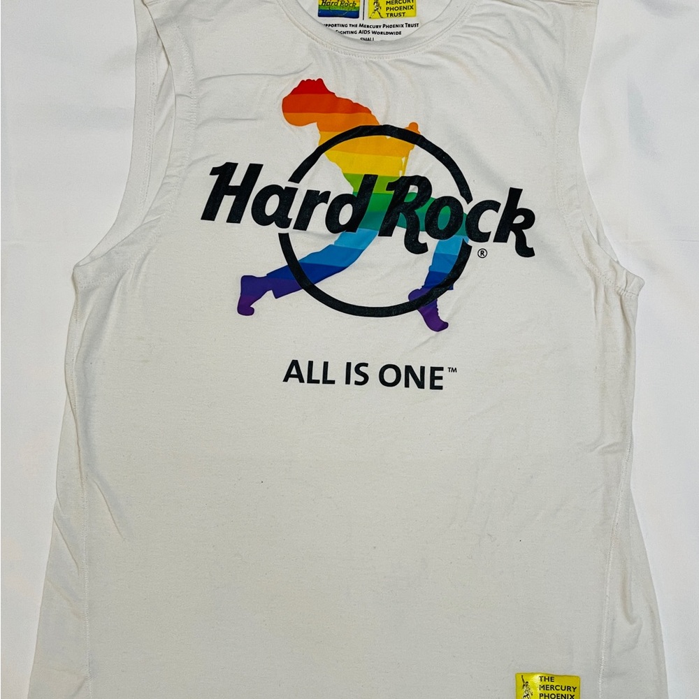 Hard Rock Cafe White Sleeveless Top with Rainbow Logo